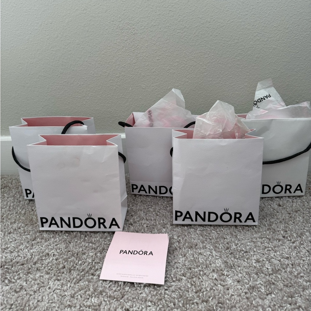 Pandora White Gift Bags with Pink Tissue Set of 5